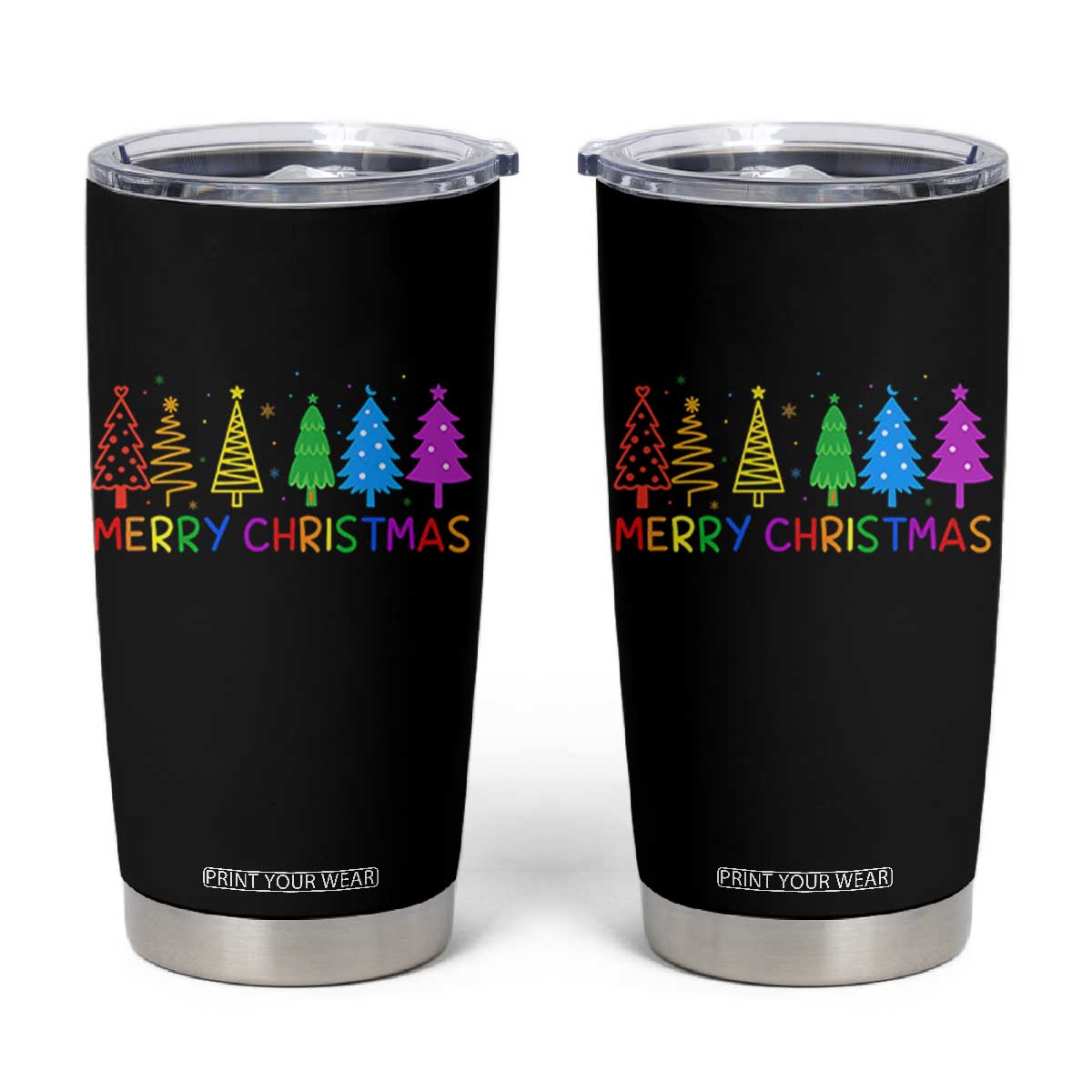 Colorful Rainbow Christmas Trees Tumbler Cup Merry Xmas Fun Festive Holiday Pride Gift TS02 Black Print Your Wear