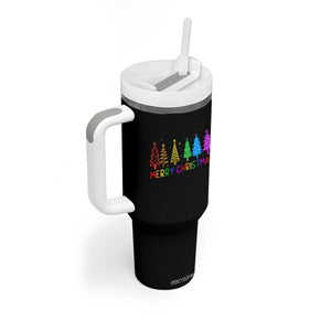 Colorful Rainbow Christmas Trees Tumbler With Handle Merry Xmas Fun Festive Holiday Pride Gift TS02 Print Your Wear