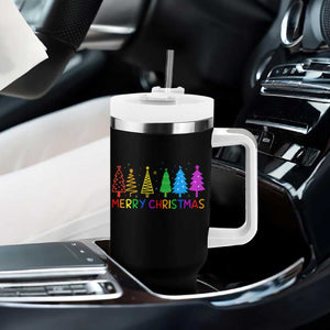 Colorful Rainbow Christmas Trees Tumbler With Handle Merry Xmas Fun Festive Holiday Pride Gift TS02 Print Your Wear