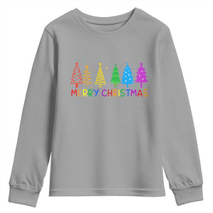 Colorful Rainbow Christmas Trees Youth Sweatshirt Merry Xmas Fun Festive Holiday Pride Gift TS02 Sport Gray Print Your Wear