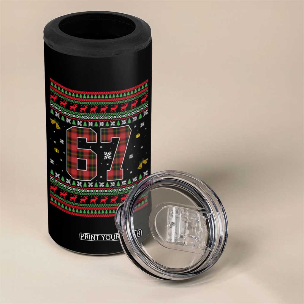 67 Christmas Red Plaid 4 in 1 Can Cooler Tumbler Funny Six Seven Meme Holiday Vibes Graphic TS02 Print Your Wear
