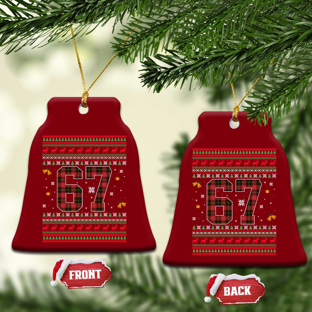 67 Christmas Red Plaid Ceramic Ornament Funny Six Seven Meme Holiday Vibes Graphic TS02 Print Your Wear
