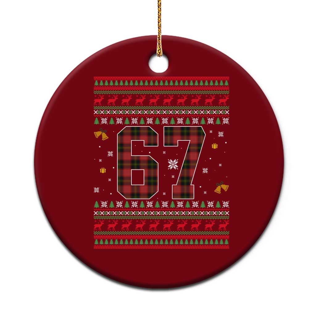 67 Christmas Red Plaid Ceramic Ornament Funny Six Seven Meme Holiday Vibes Graphic TS02 1pc Red Print Your Wear