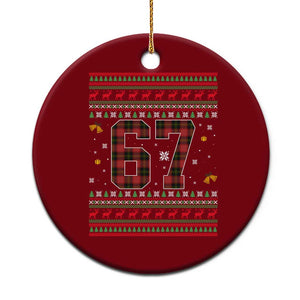 67 Christmas Red Plaid Ceramic Ornament Funny Six Seven Meme Holiday Vibes Graphic TS02 1pc Red Print Your Wear