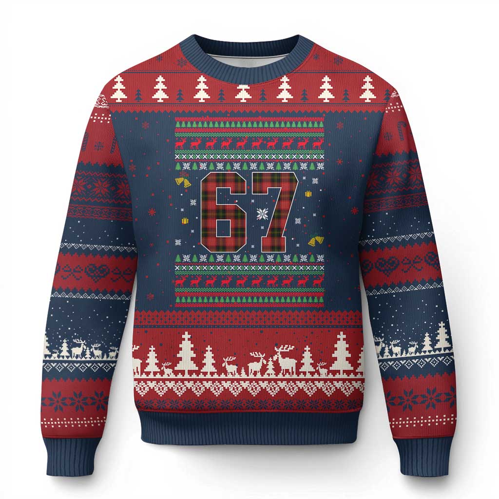 67 Xmas Red Plaid Ugly Christmas Sweater Funny Six Seven Meme Holiday Vibes Graphic TS02 Navy Red Print Your Wear