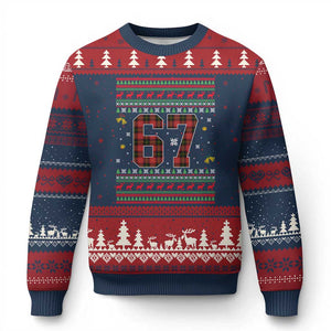 67 Xmas Red Plaid Ugly Christmas Sweater Funny Six Seven Meme Holiday Vibes Graphic TS02 Navy Red Print Your Wear