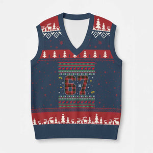 67 Xmas Red Plaid V-Neck Knit Sweater Vest Funny Six Seven Meme Holiday Vibes Graphic TS02 Navy Red Print Your Wear