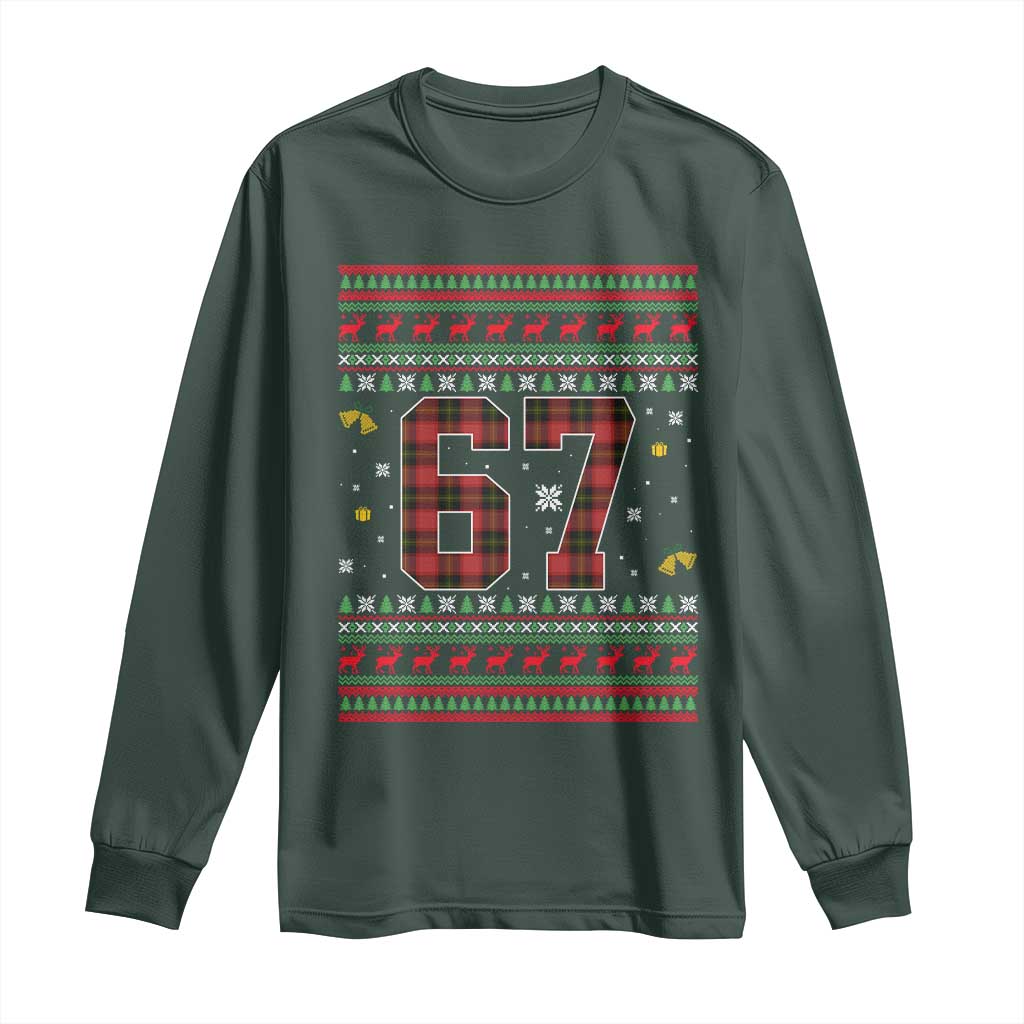 67 Christmas Red Plaid Long Sleeve Shirt Funny Six Seven Meme Holiday Vibes Graphic TS02 Dark Forest Green Print Your Wear