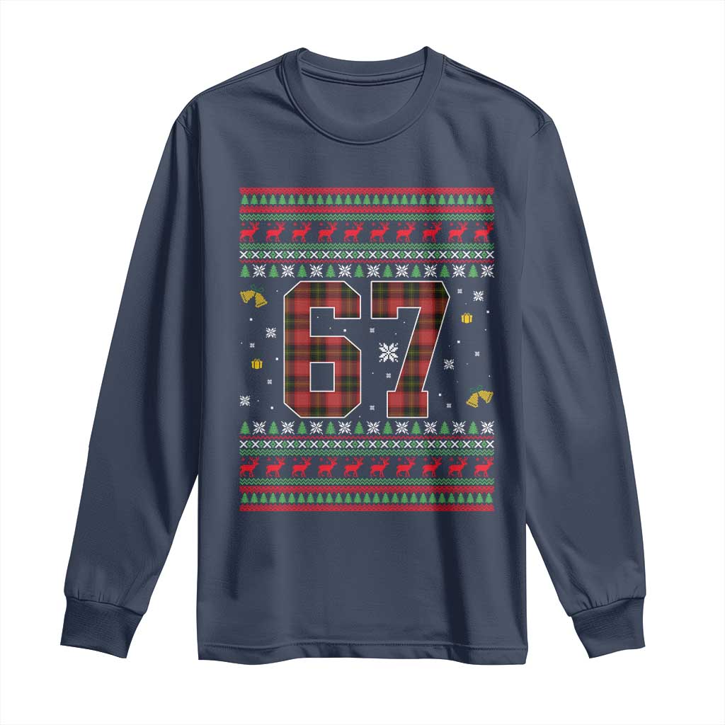 67 Christmas Red Plaid Long Sleeve Shirt Funny Six Seven Meme Holiday Vibes Graphic TS02 Navy Print Your Wear