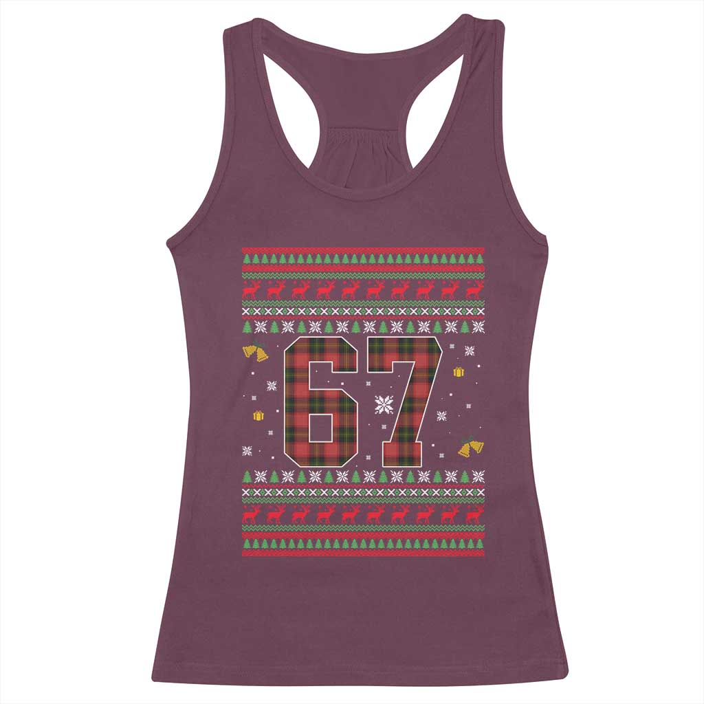67 Christmas Red Plaid Racerback Tank Top Funny Six Seven Meme Holiday Vibes Graphic TS02 Maroon Print Your Wear