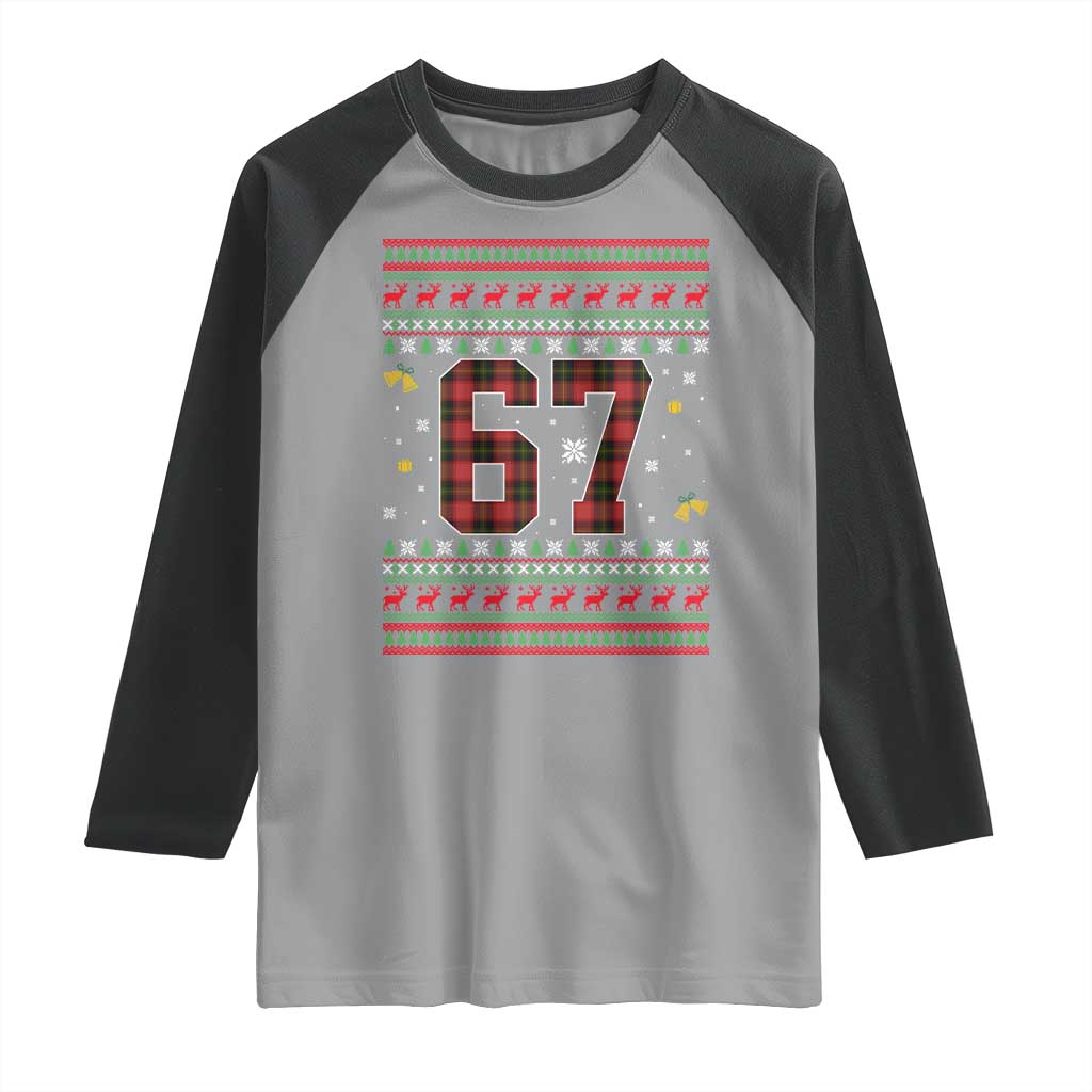 67 Christmas Red Plaid Raglan Shirt Funny Six Seven Meme Holiday Vibes Graphic TS02 Sport Gray Black Print Your Wear