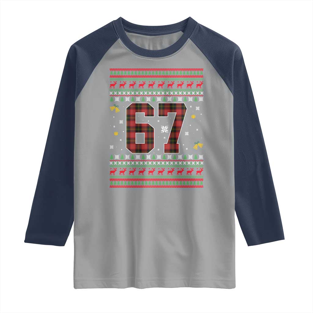 67 Christmas Red Plaid Raglan Shirt Funny Six Seven Meme Holiday Vibes Graphic TS02 Sport Gray Navy Print Your Wear