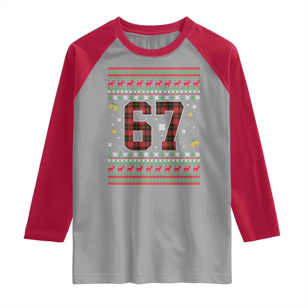 67 Christmas Red Plaid Raglan Shirt Funny Six Seven Meme Holiday Vibes Graphic TS02 Sport Gray Red Print Your Wear