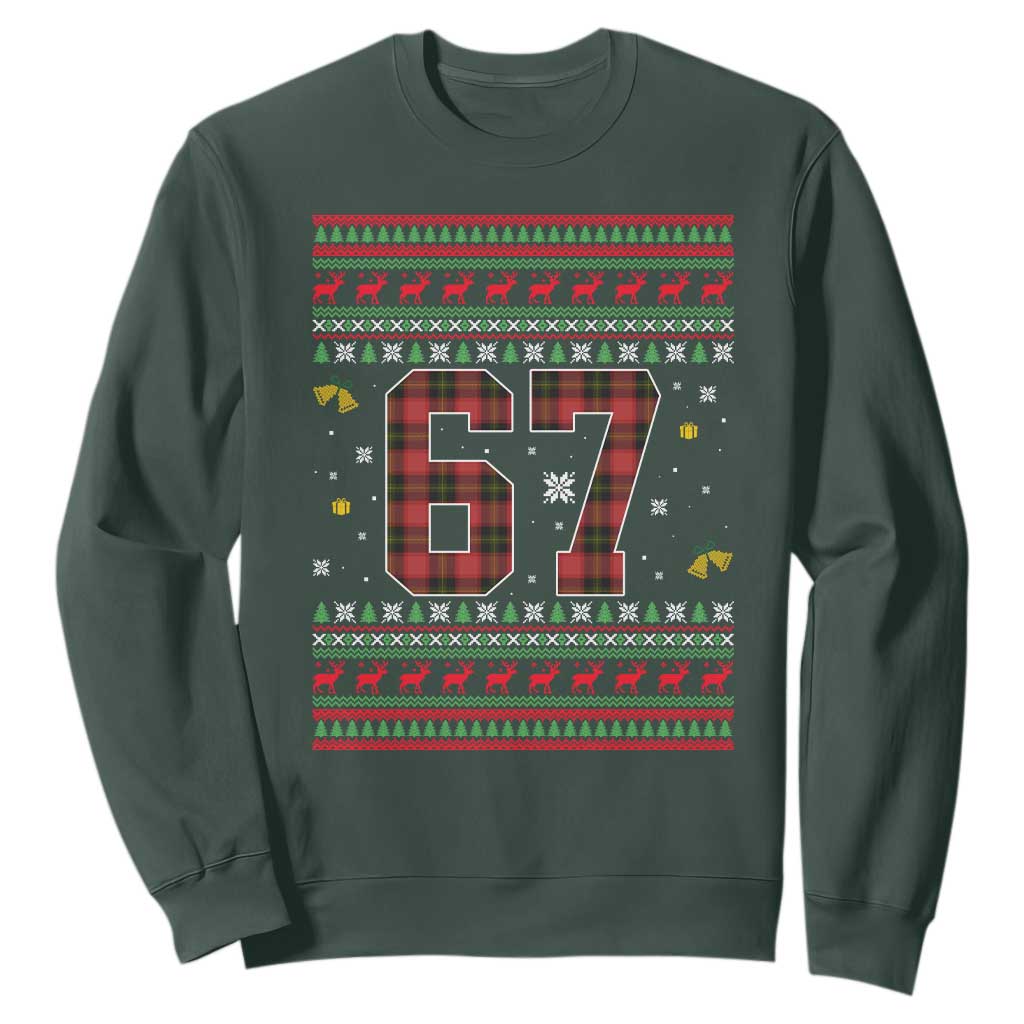 67 Christmas Red Plaid Sweatshirt Funny Six Seven Meme Holiday Vibes Graphic TS02 Dark Forest Green Print Your Wear
