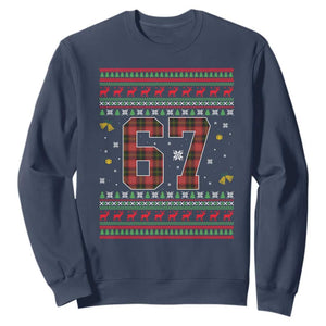 67 Christmas Red Plaid Sweatshirt Funny Six Seven Meme Holiday Vibes Graphic TS02 Navy Print Your Wear