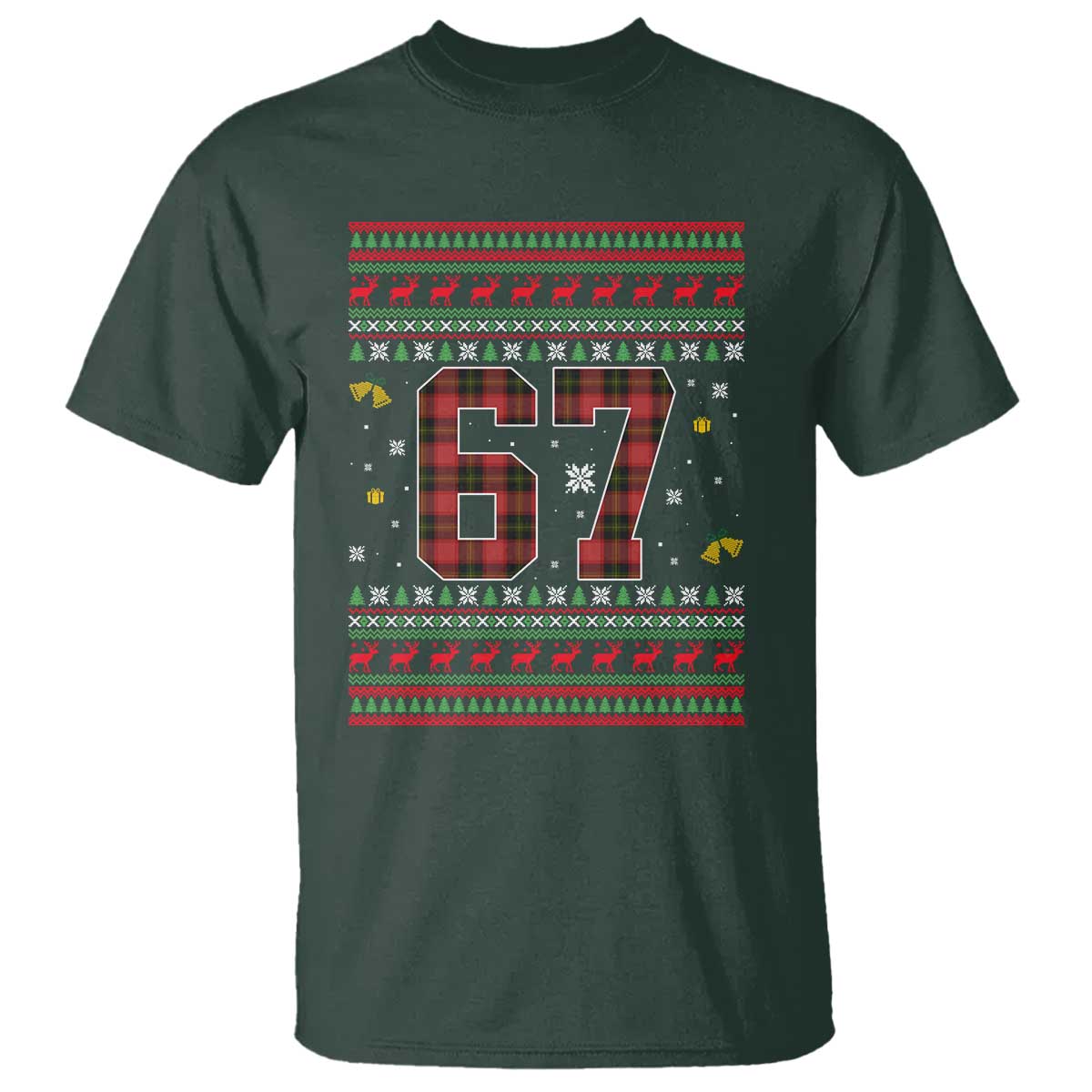 67 Christmas Red Plaid T Shirt Funny Six Seven Meme Holiday Vibes Graphic TS02 Dark Forest Green Print Your Wear