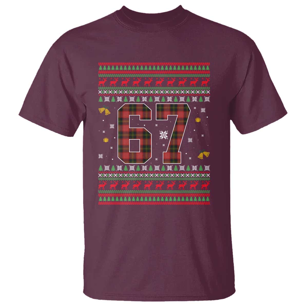 67 Christmas Red Plaid T Shirt Funny Six Seven Meme Holiday Vibes Graphic TS02 Maroon Print Your Wear