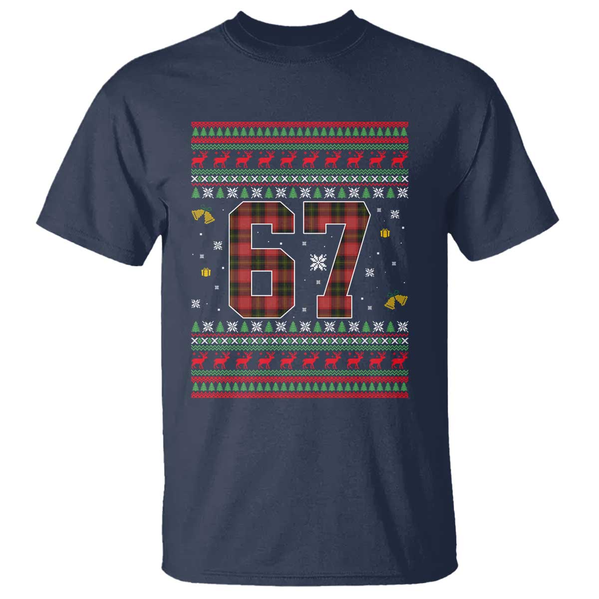 67 Christmas Red Plaid T Shirt Funny Six Seven Meme Holiday Vibes Graphic TS02 Navy Print Your Wear