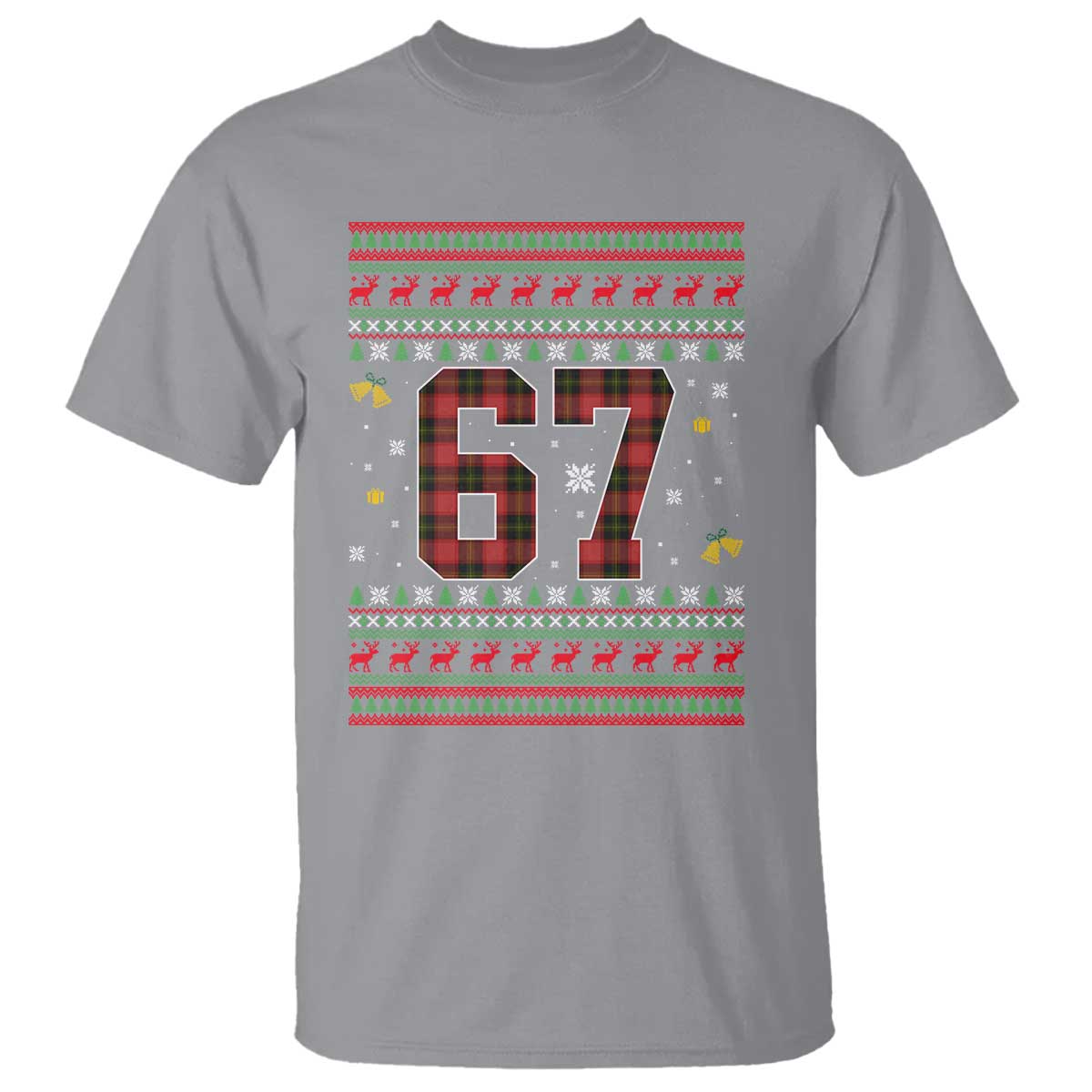 67 Christmas Red Plaid T Shirt Funny Six Seven Meme Holiday Vibes Graphic TS02 Sport Gray Print Your Wear