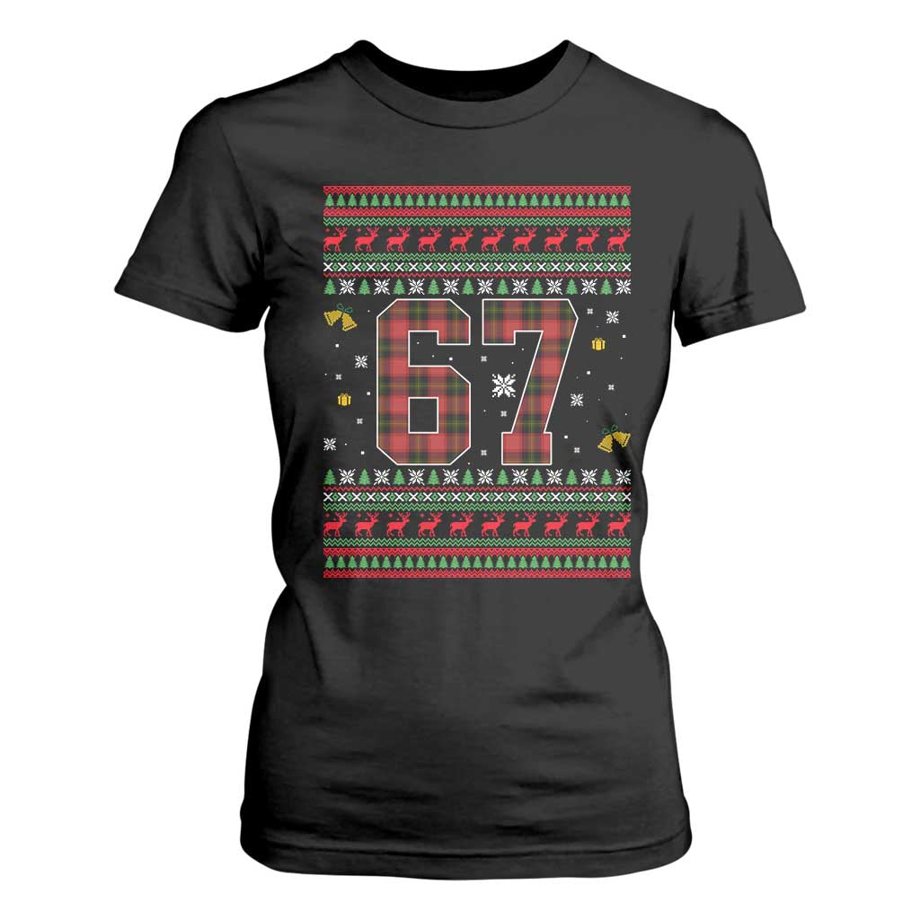 67 Christmas Red Plaid T Shirt For Women Funny Six Seven Meme Holiday Vibes Graphic TS02 Black Print Your Wear