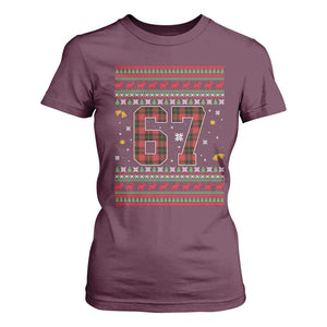 67 Christmas Red Plaid T Shirt For Women Funny Six Seven Meme Holiday Vibes Graphic TS02 Maroon Print Your Wear