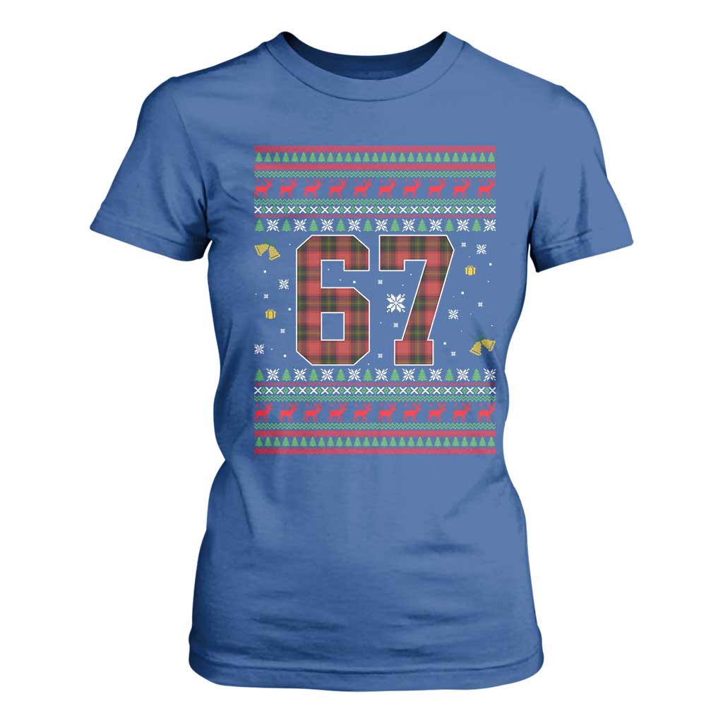 67 Christmas Red Plaid T Shirt For Women Funny Six Seven Meme Holiday Vibes Graphic TS02 Royal Blue Print Your Wear