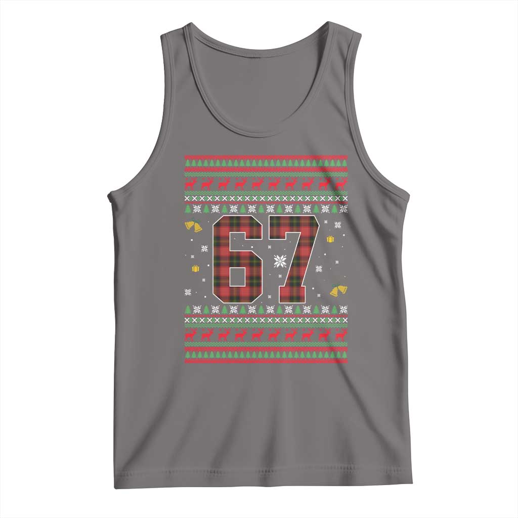 67 Christmas Red Plaid Tank Top Funny Six Seven Meme Holiday Vibes Graphic TS02 Deep Heather Print Your Wear