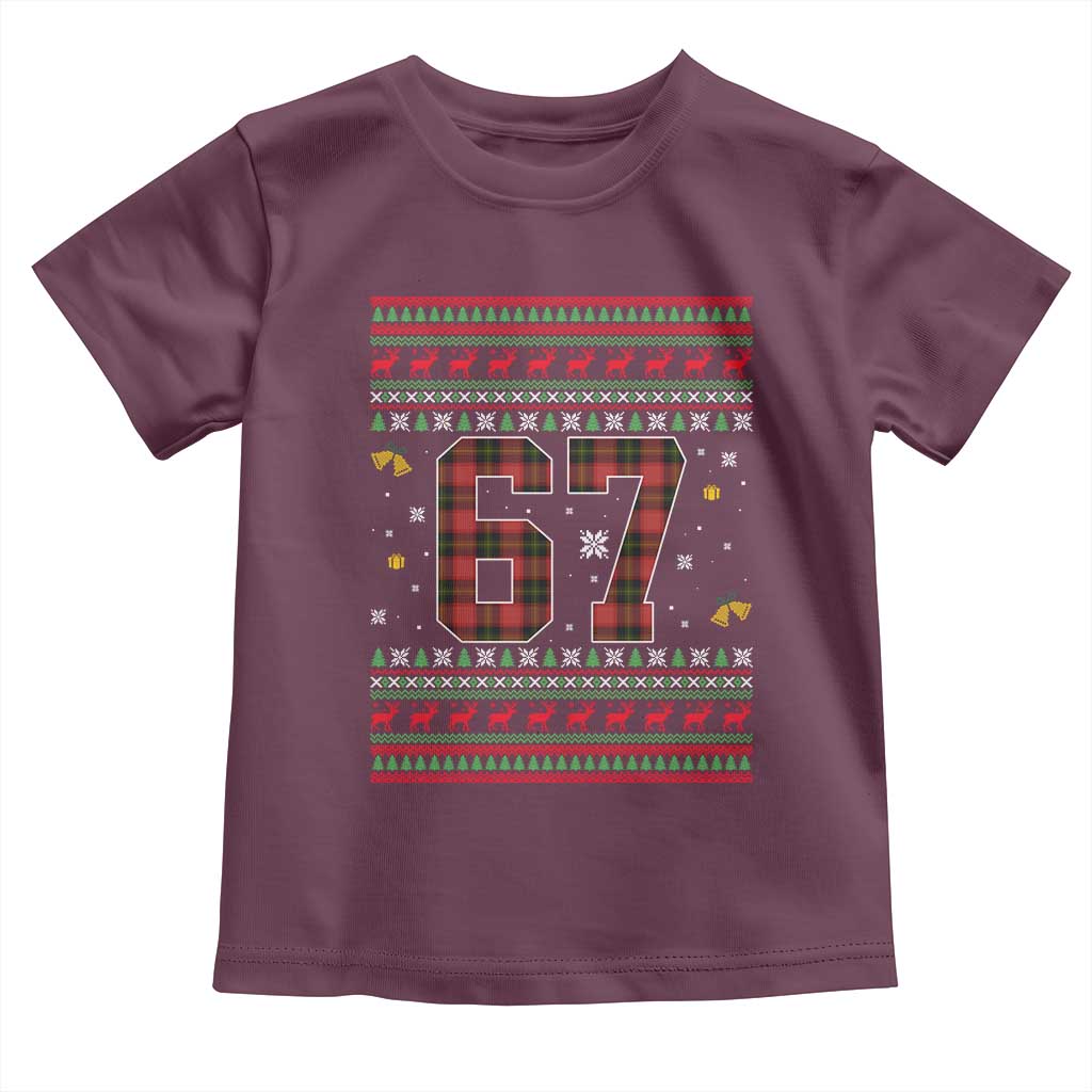 67 Christmas Red Plaid Toddler T Shirt Funny Six Seven Meme Holiday Vibes Graphic TS02 Maroon Print Your Wear