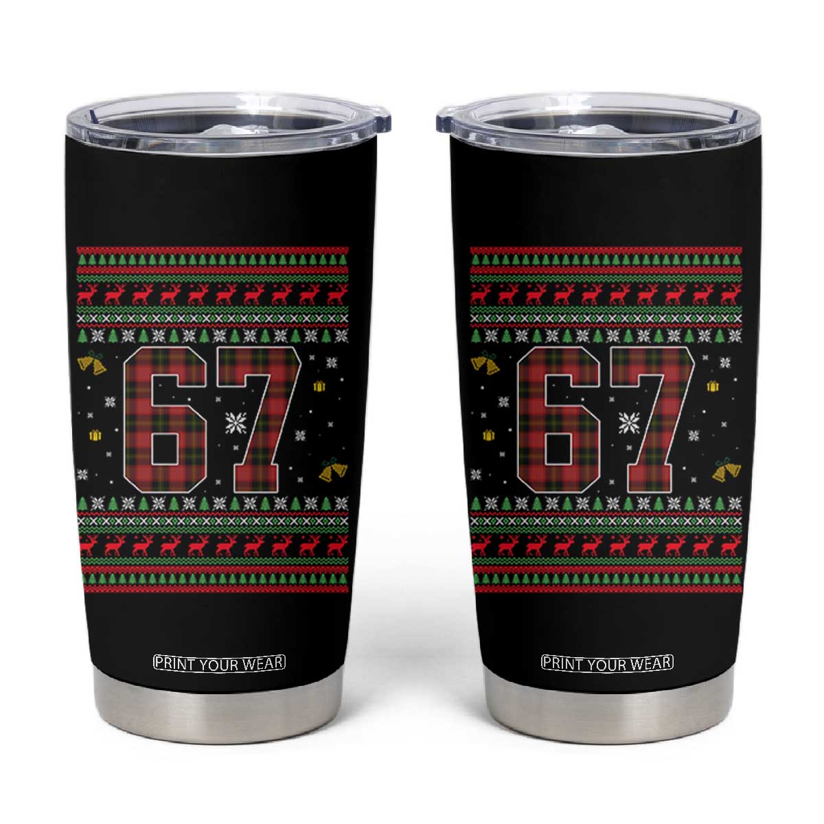 67 Christmas Red Plaid Tumbler Cup Funny Six Seven Meme Holiday Vibes Graphic TS02 Black Print Your Wear