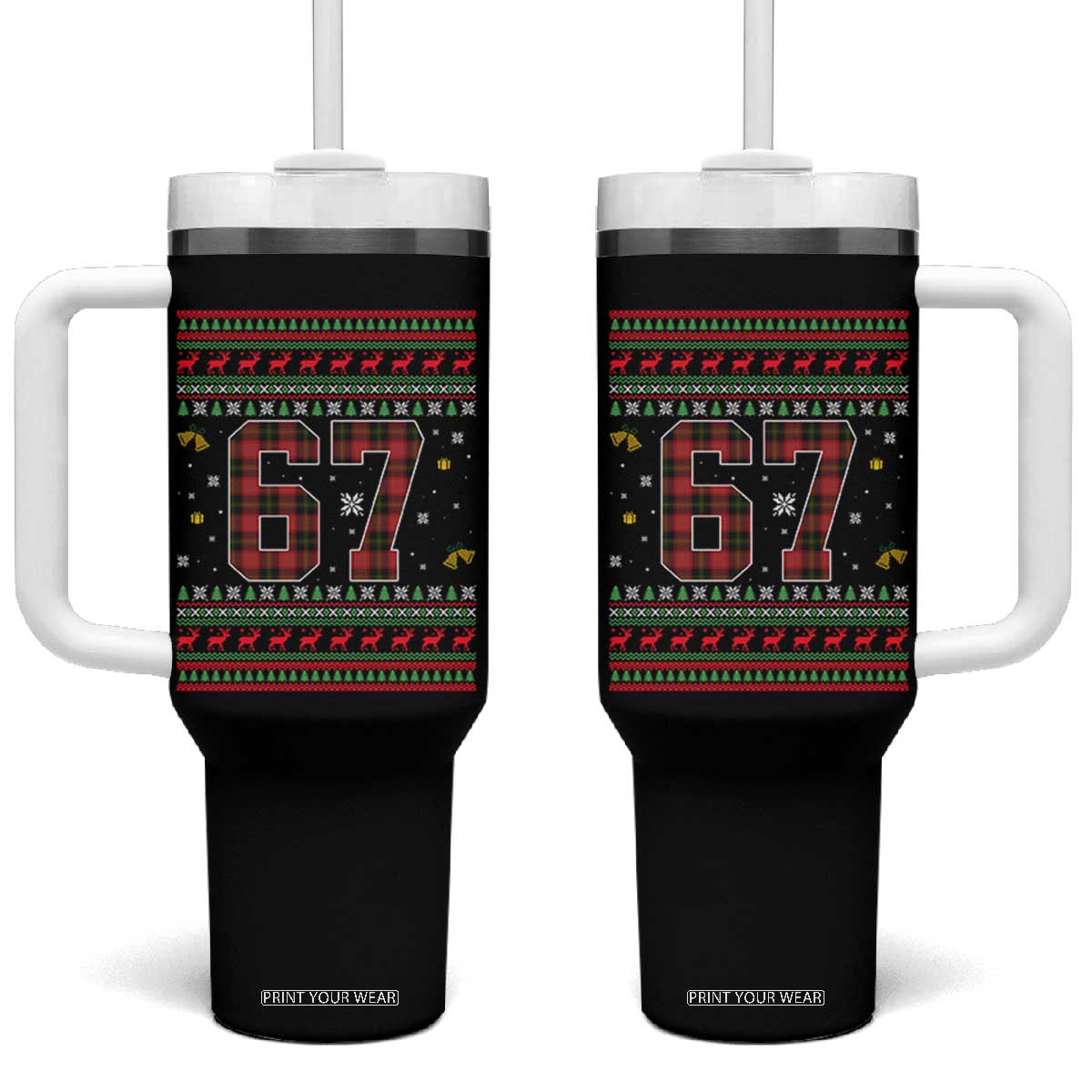 67 Christmas Red Plaid Tumbler With Handle Funny Six Seven Meme Holiday Vibes Graphic TS02 One Size: 40 oz Black Print Your Wear