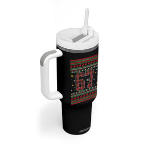 67 Christmas Red Plaid Tumbler With Handle Funny Six Seven Meme Holiday Vibes Graphic TS02 Print Your Wear