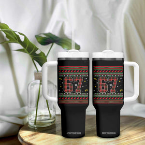 67 Christmas Red Plaid Tumbler With Handle Funny Six Seven Meme Holiday Vibes Graphic TS02 Print Your Wear