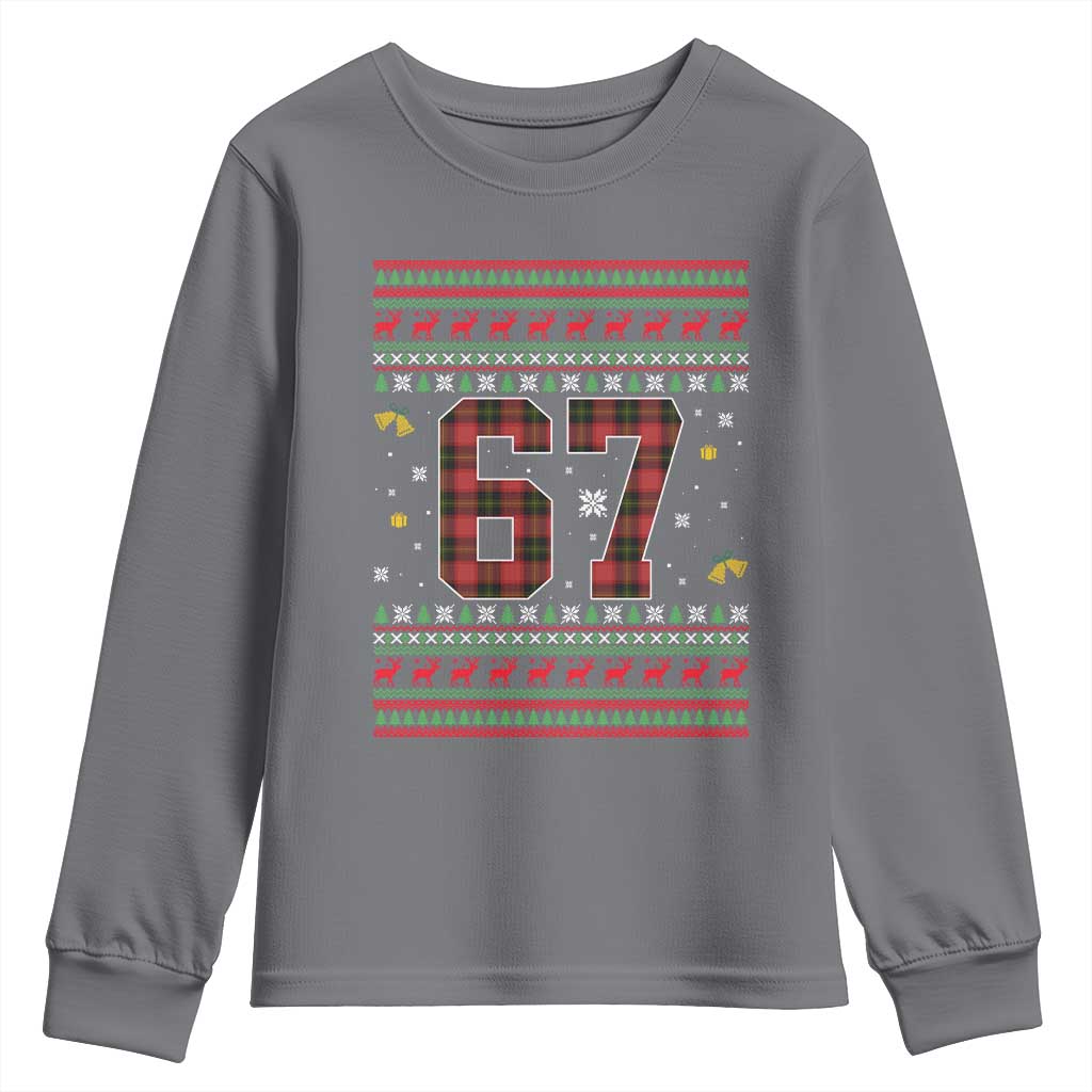 67 Christmas Red Plaid Youth Sweatshirt Funny Six Seven Meme Holiday Vibes Graphic TS02 Charcoal Print Your Wear