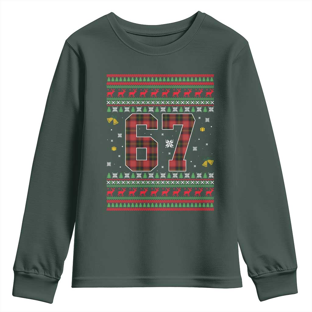 67 Christmas Red Plaid Youth Sweatshirt Funny Six Seven Meme Holiday Vibes Graphic TS02 Dark Forest Green Print Your Wear