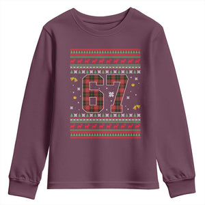 67 Christmas Red Plaid Youth Sweatshirt Funny Six Seven Meme Holiday Vibes Graphic TS02 Maroon Print Your Wear