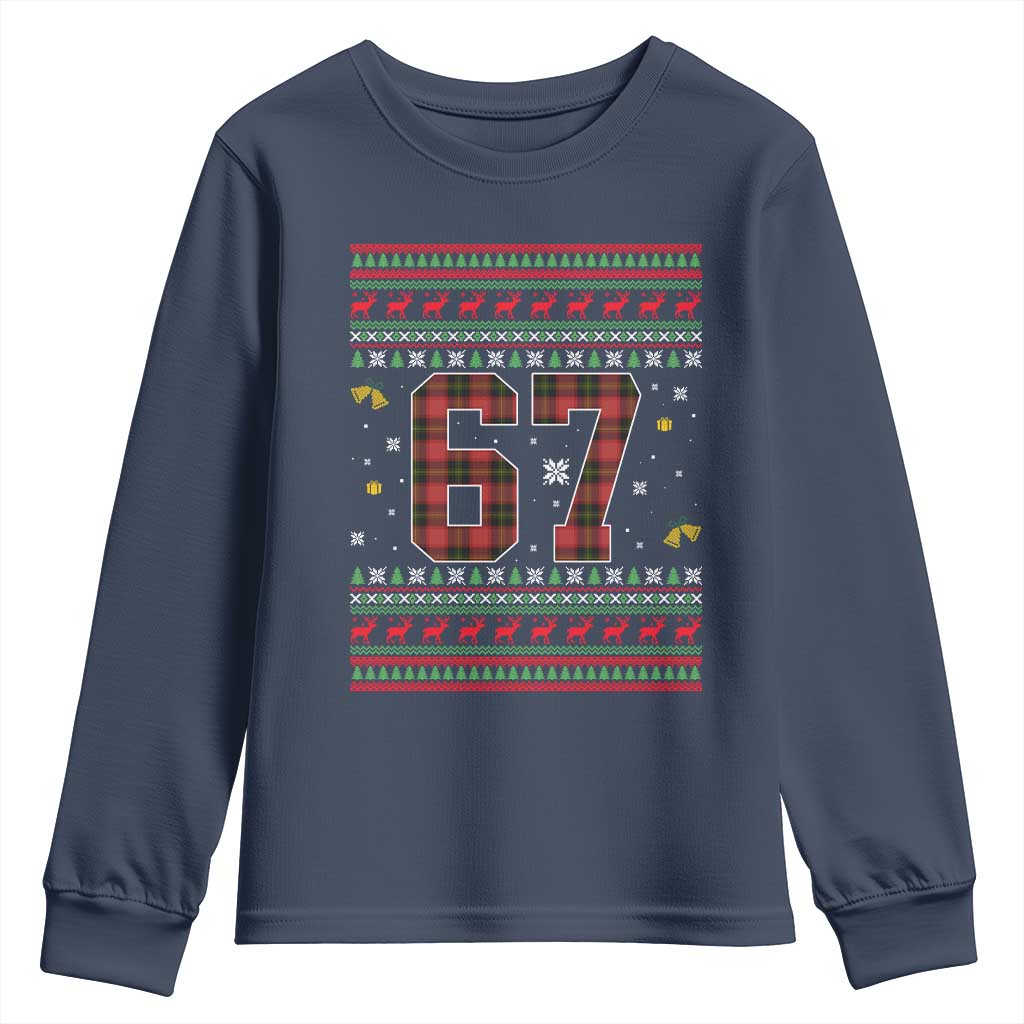 67 Christmas Red Plaid Youth Sweatshirt Funny Six Seven Meme Holiday Vibes Graphic TS02 Navy Print Your Wear