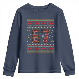 67 Christmas Red Plaid Youth Sweatshirt Funny Six Seven Meme Holiday Vibes Graphic TS02 Navy Print Your Wear