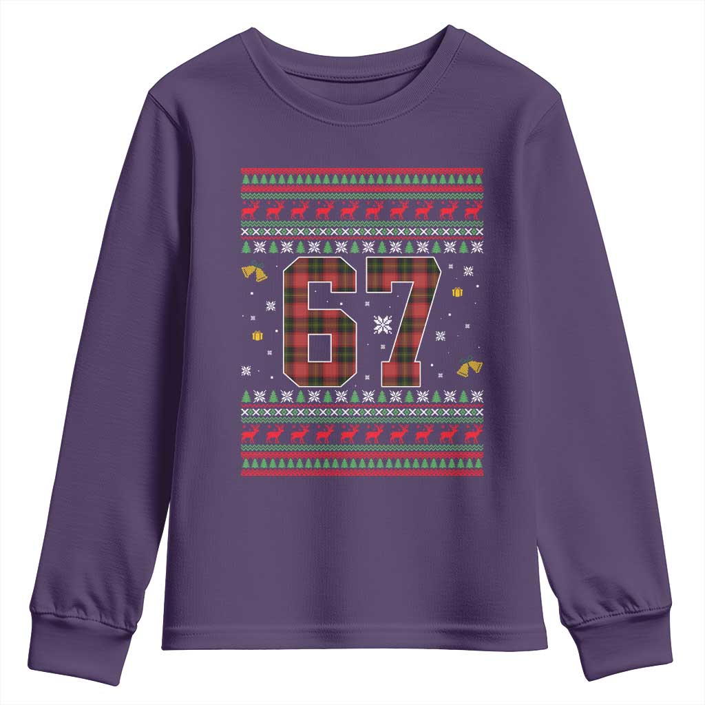 67 Christmas Red Plaid Youth Sweatshirt Funny Six Seven Meme Holiday Vibes Graphic TS02 Purple Print Your Wear