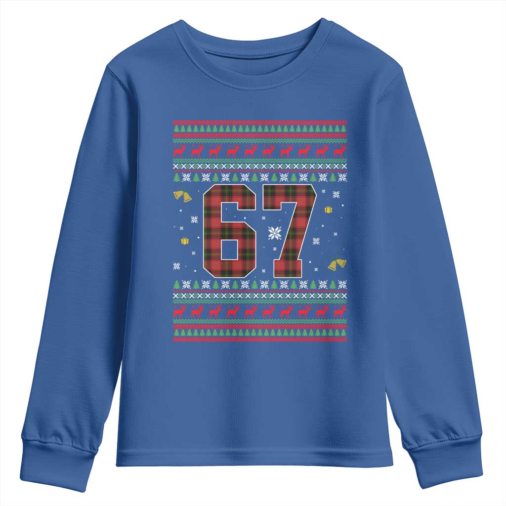 67 Christmas Red Plaid Youth Sweatshirt Funny Six Seven Meme Holiday Vibes Graphic TS02 Royal Blue Print Your Wear