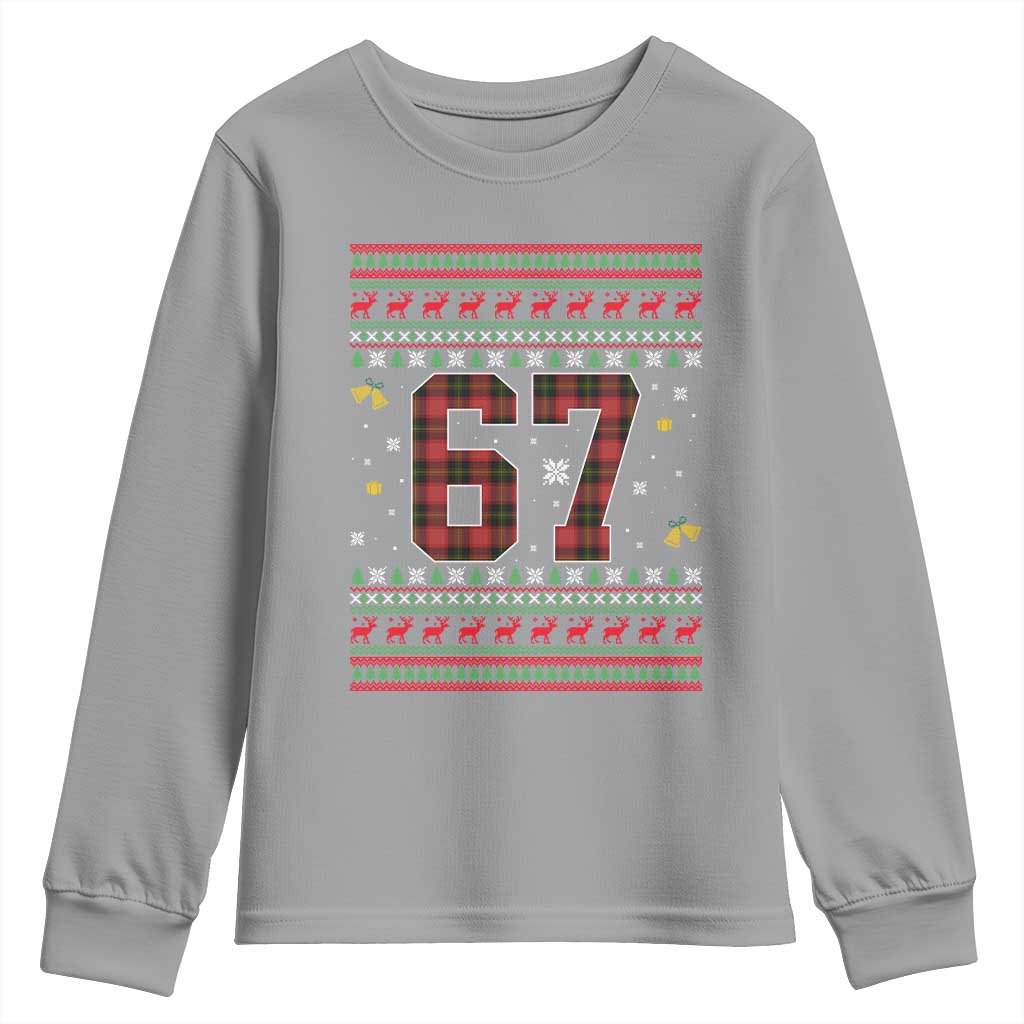67 Christmas Red Plaid Youth Sweatshirt Funny Six Seven Meme Holiday Vibes Graphic TS02 Sport Gray Print Your Wear