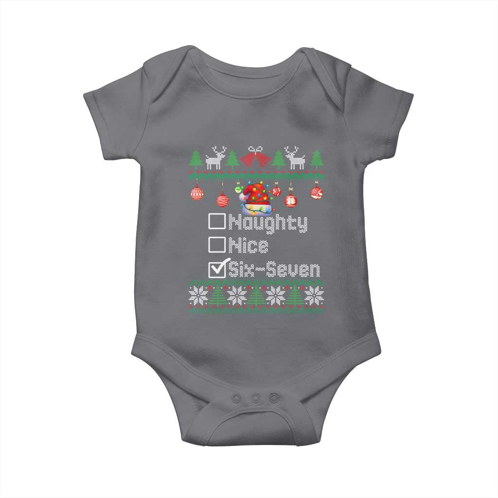 Funny 67 Christmas Checklist Baby Onesie Naughty Nice Six Seven Meme Holiday TS02 Charcoal Print Your Wear