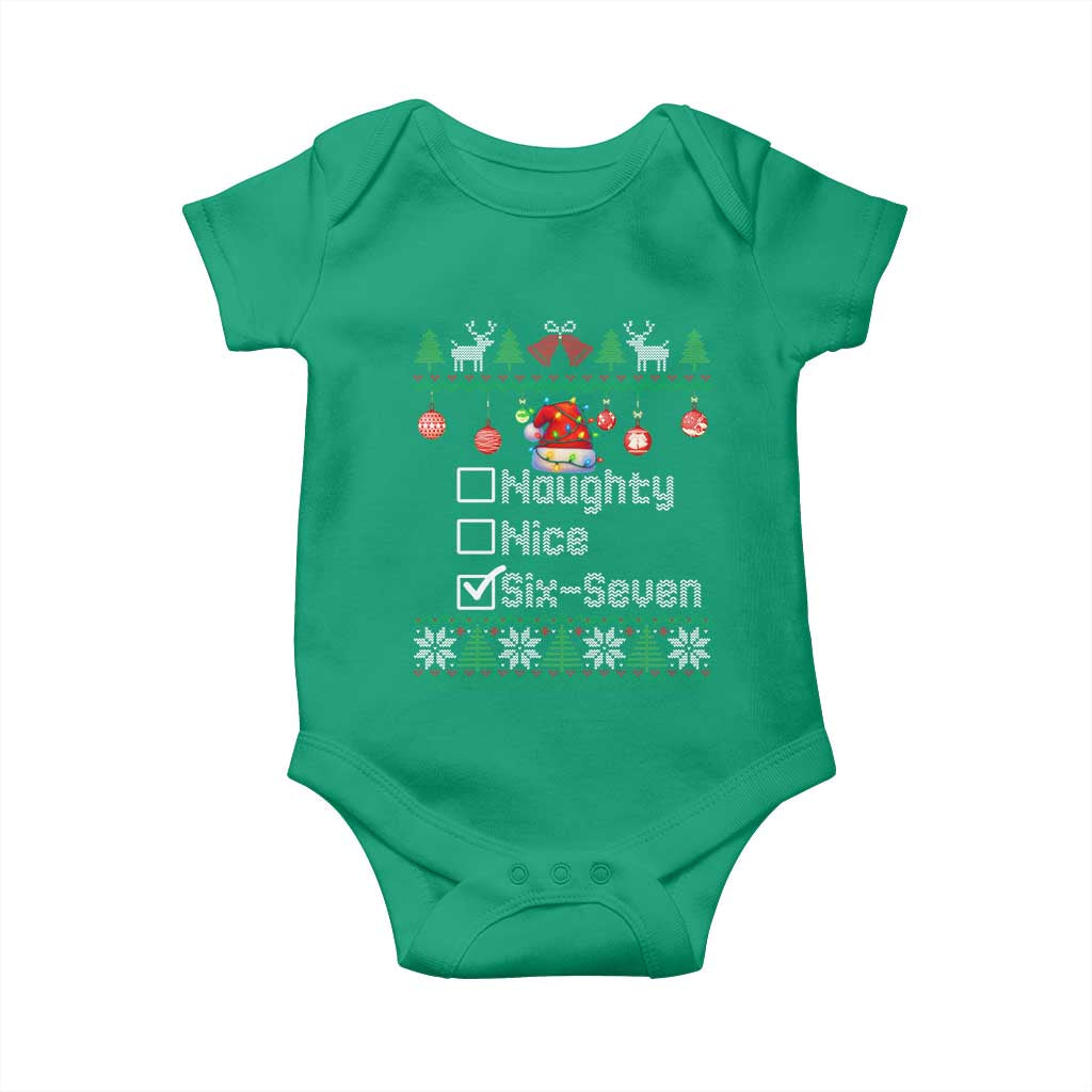Funny 67 Christmas Checklist Baby Onesie Naughty Nice Six Seven Meme Holiday TS02 Irish Green Print Your Wear