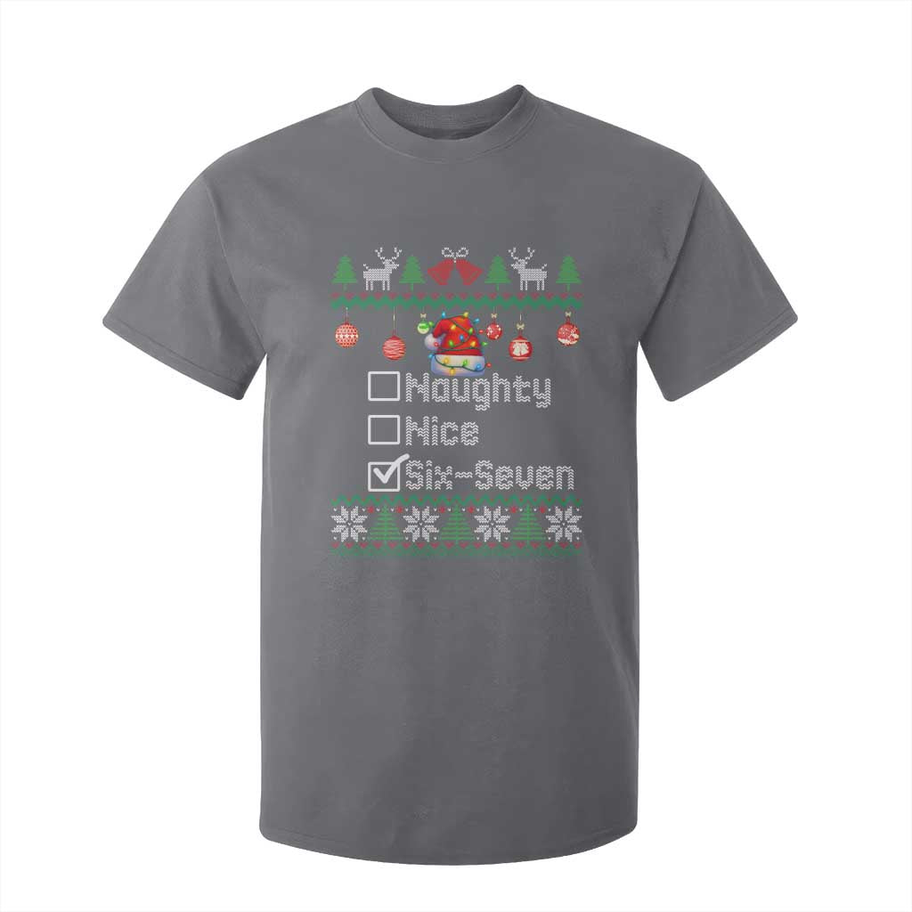 Funny 67 Christmas Checklist T Shirt For Kid Naughty Nice Six Seven Meme Holiday TS02 Charcoal Print Your Wear