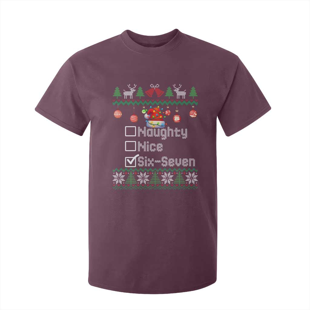 Funny 67 Christmas Checklist T Shirt For Kid Naughty Nice Six Seven Meme Holiday TS02 Maroon Print Your Wear