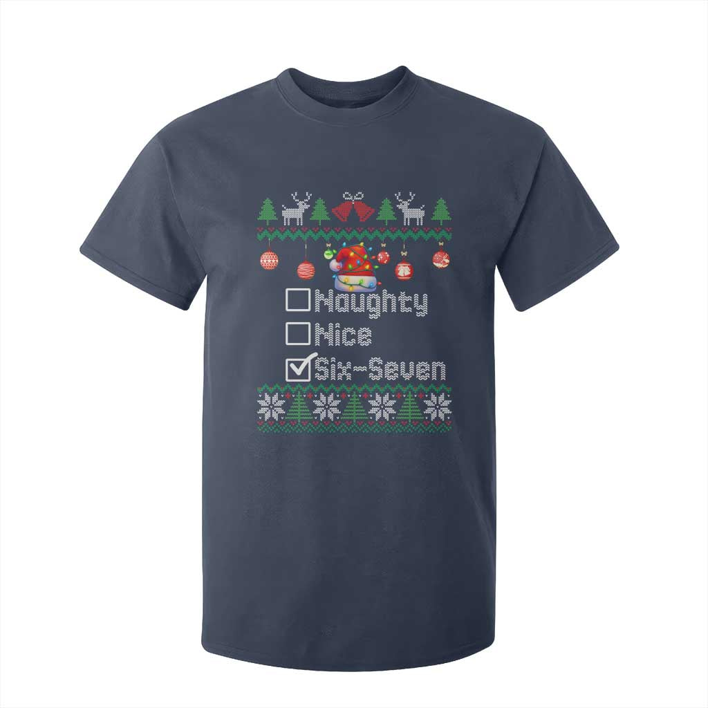 Funny 67 Christmas Checklist T Shirt For Kid Naughty Nice Six Seven Meme Holiday TS02 Navy Print Your Wear