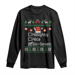 Funny 67 Christmas Checklist Long Sleeve Shirt Naughty Nice Six Seven Meme Holiday TS02 Black Print Your Wear