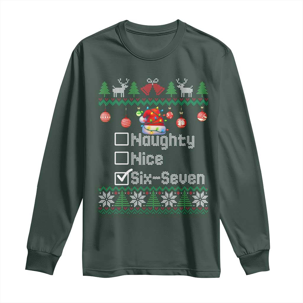 Funny 67 Christmas Checklist Long Sleeve Shirt Naughty Nice Six Seven Meme Holiday TS02 Dark Forest Green Print Your Wear