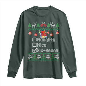Funny 67 Christmas Checklist Long Sleeve Shirt Naughty Nice Six Seven Meme Holiday TS02 Dark Forest Green Print Your Wear