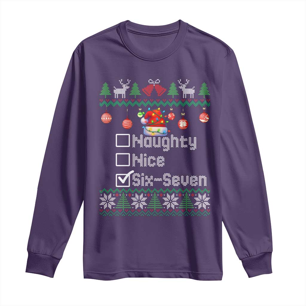 Funny 67 Christmas Checklist Long Sleeve Shirt Naughty Nice Six Seven Meme Holiday TS02 Purple Print Your Wear