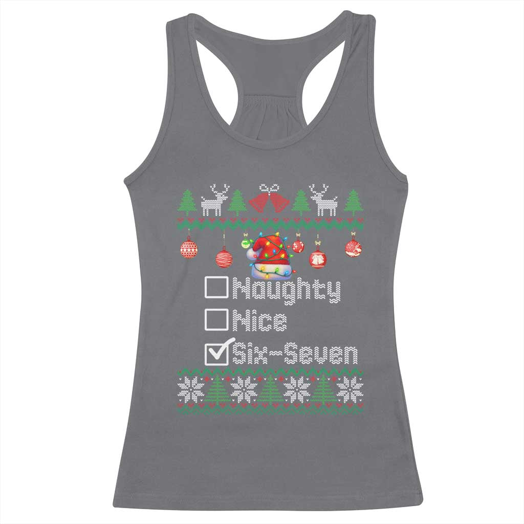 Funny 67 Christmas Checklist Racerback Tank Top Naughty Nice Six Seven Meme Holiday TS02 Charcoal Print Your Wear